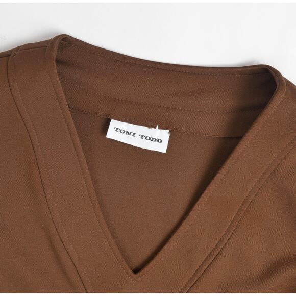 Vintage 70s Brown Deep V Neck Top with Pockets by Toni Todd size M - Picture 6 of 6